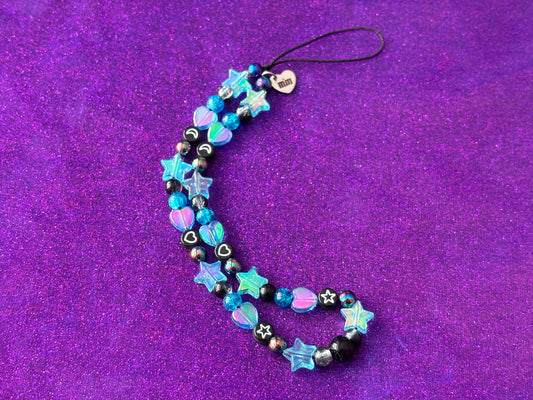 BLUE BLACK - Beaded Phone Strap Charm