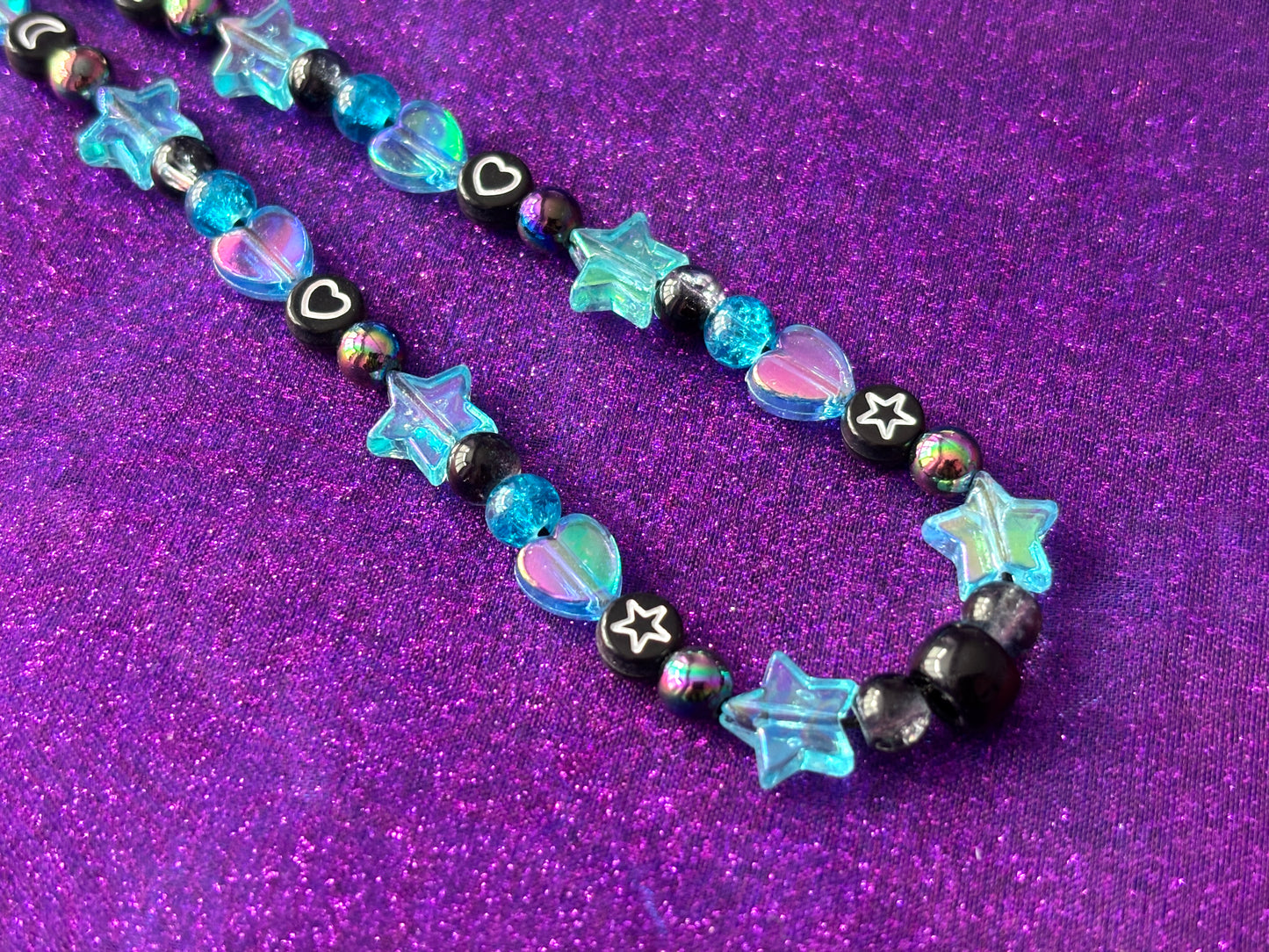 BLUE BLACK - Beaded Phone Strap Charm