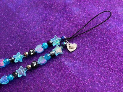 BLUE BLACK - Beaded Phone Strap Charm