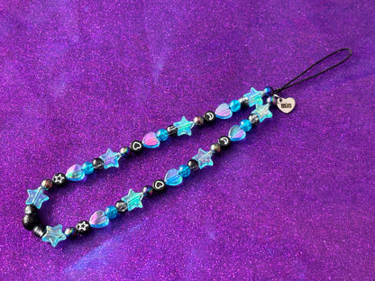 BLUE BLACK - Beaded Phone Strap Charm