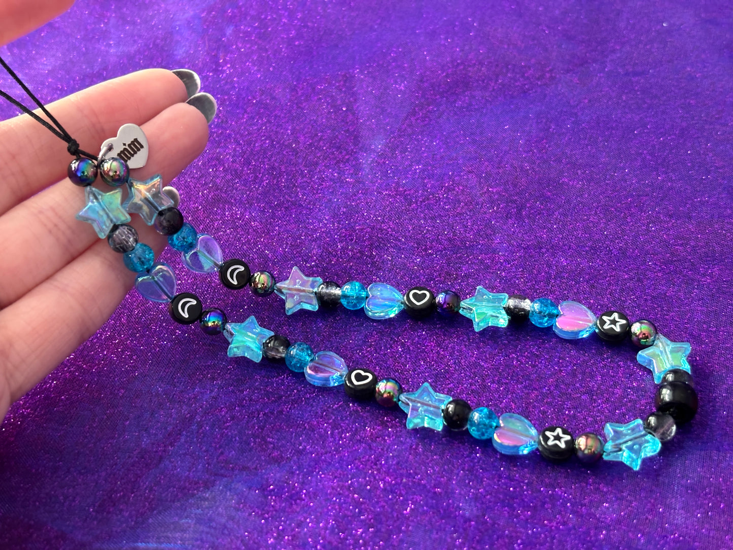 BLUE BLACK - Beaded Phone Strap Charm