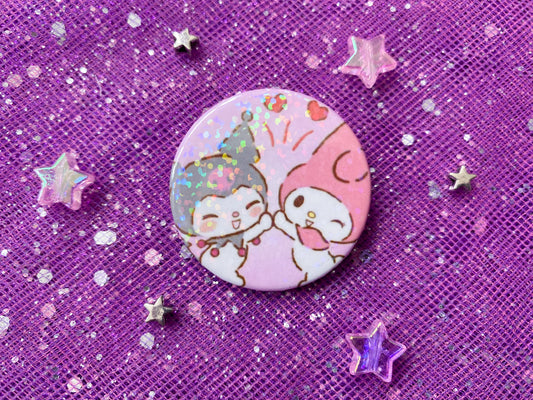 KUROMI + MELODY - Pink Holographic Pin Badge