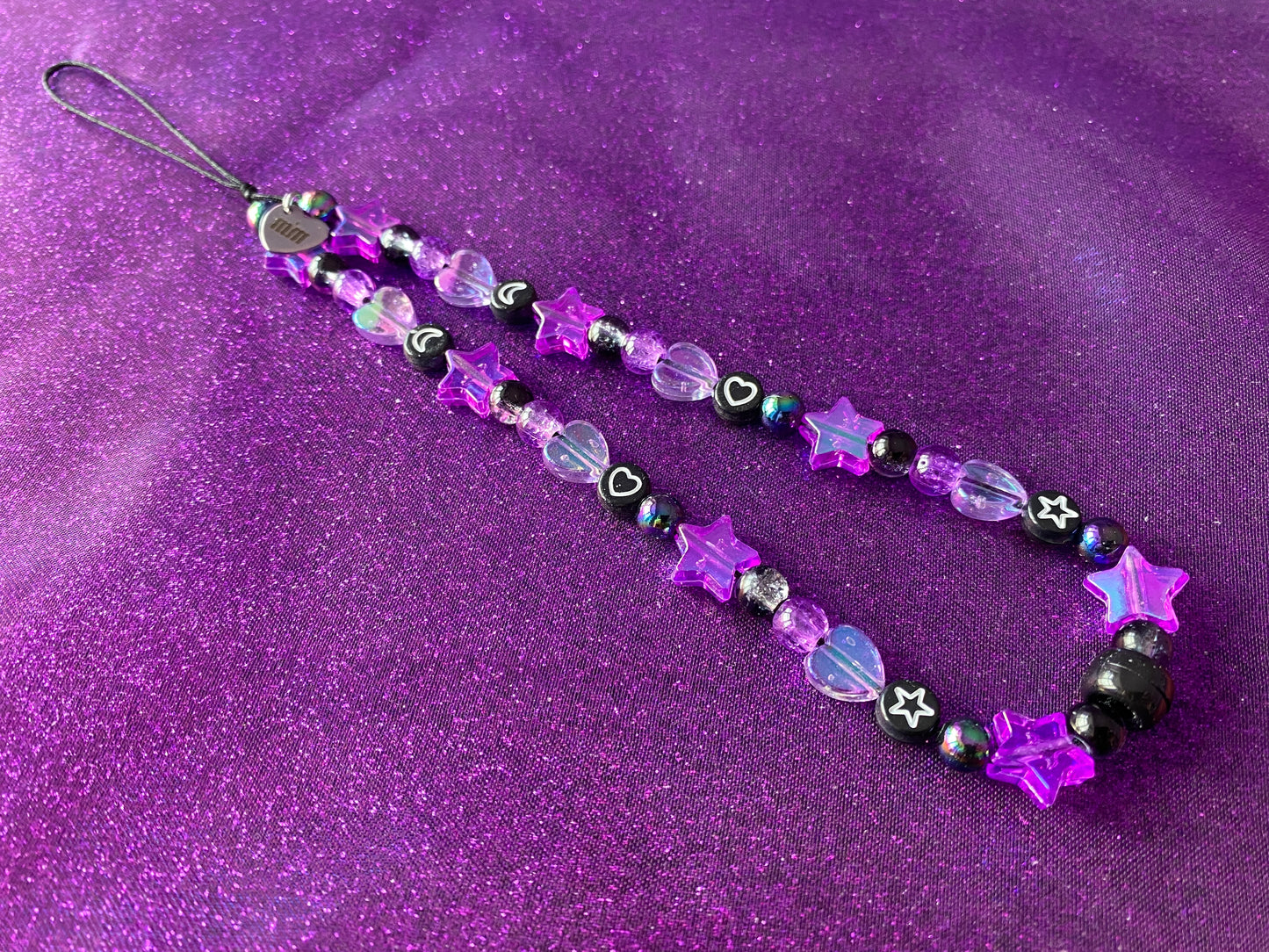 BLACK PURPLE - Beaded Phone Strap Charm