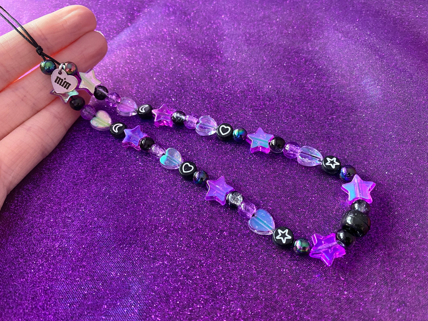 BLACK PURPLE - Beaded Phone Strap Charm