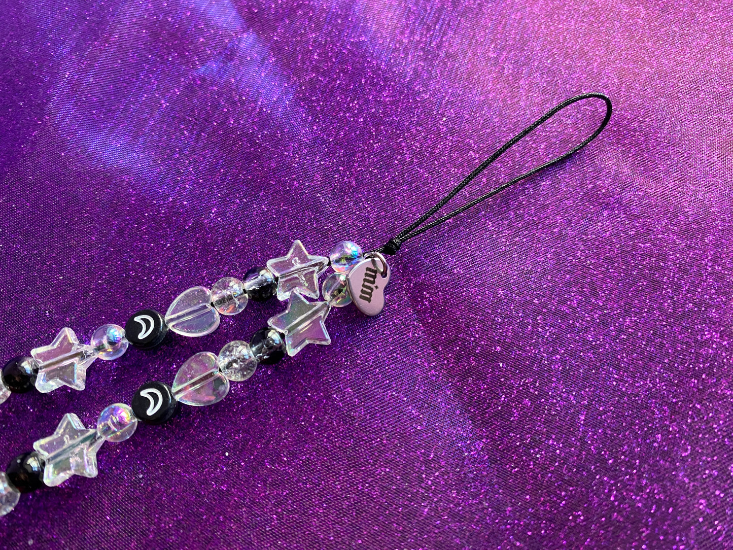 BLACK CRYSTAL - Beaded Phone strap Charm
