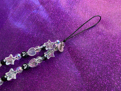 BLACK CRYSTAL - Beaded Phone strap Charm