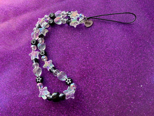 BLACK CRYSTAL - Beaded Phone strap Charm