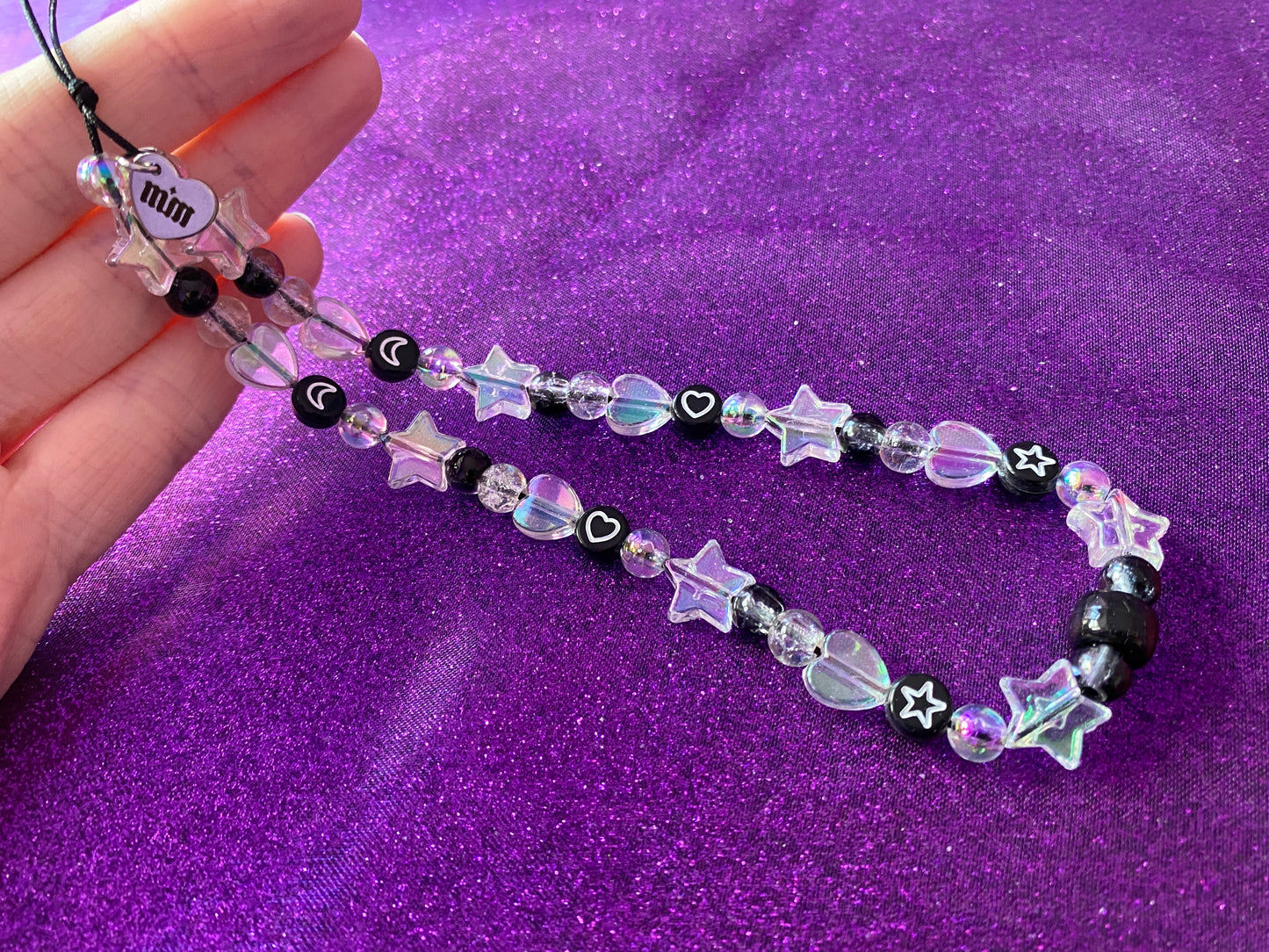 BLACK CRYSTAL - Beaded Phone strap Charm