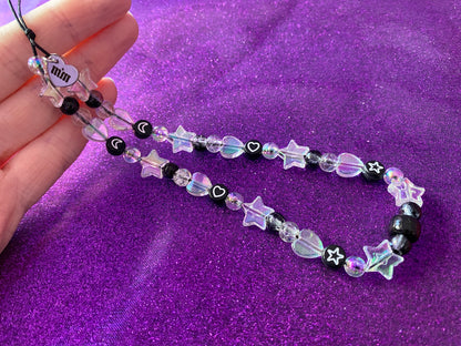 BLACK CRYSTAL - Beaded Phone strap Charm