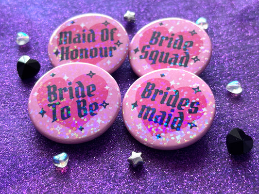 EMO GOTH BRIDAL PARTY - Holographic Pin Badges
