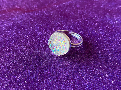 IRIDESCENT - Resin Crystal Silver Adjustable Ring