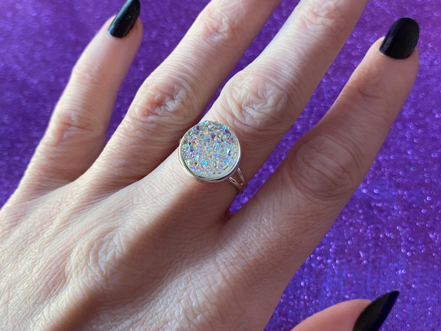 IRIDESCENT - Resin Crystal Silver Adjustable Ring