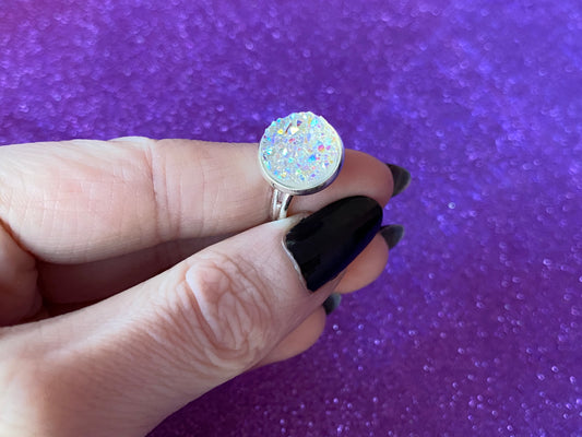 IRIDESCENT - Resin Crystal Silver Adjustable Ring