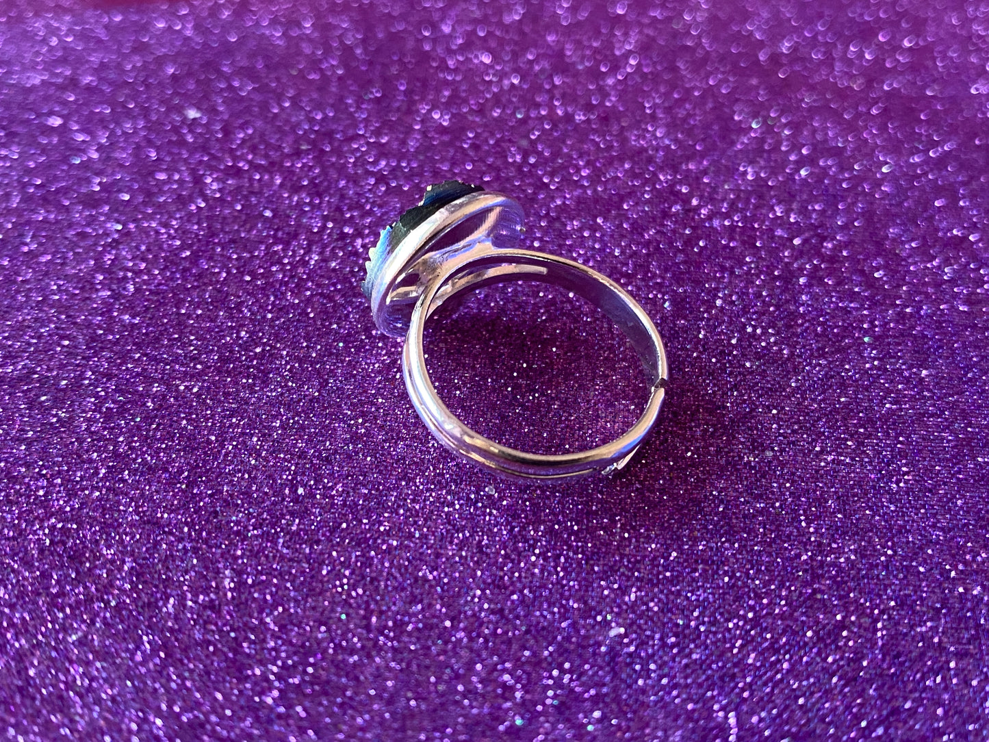 OIL SPILL - Resin Crystal Silver Adjustable Ring
