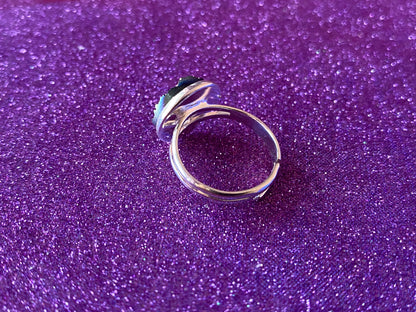OIL SPILL - Resin Crystal Silver Adjustable Ring