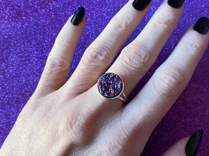 OIL SPILL - Resin Crystal Silver Adjustable Ring