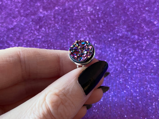 OIL SPILL - Resin Crystal Silver Adjustable Ring