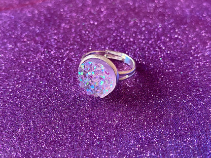 LILAC - Resin Crystal Silver Adjustable Ring