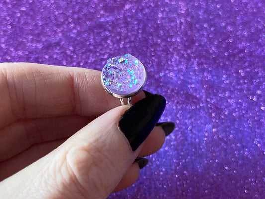 LILAC - Resin Crystal Silver Adjustable Ring