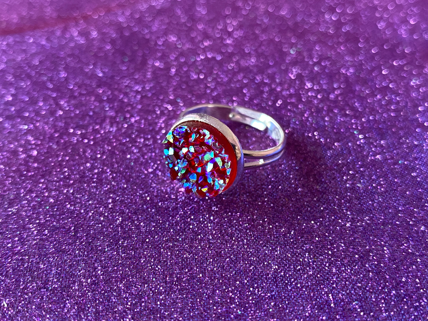 RUBY - Resin Crystal Silver Adjustable Ring