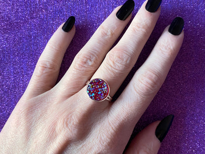 RUBY - Resin Crystal Silver Adjustable Ring