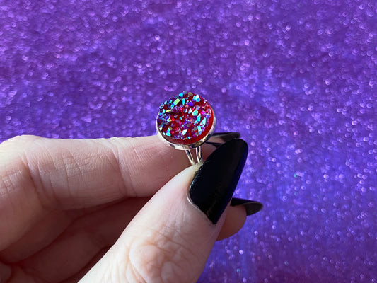 RUBY - Resin Crystal Silver Adjustable Ring