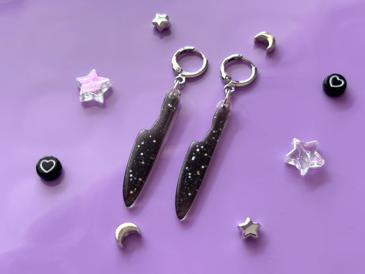 BLADE - Black Glitter Resin Earrings
