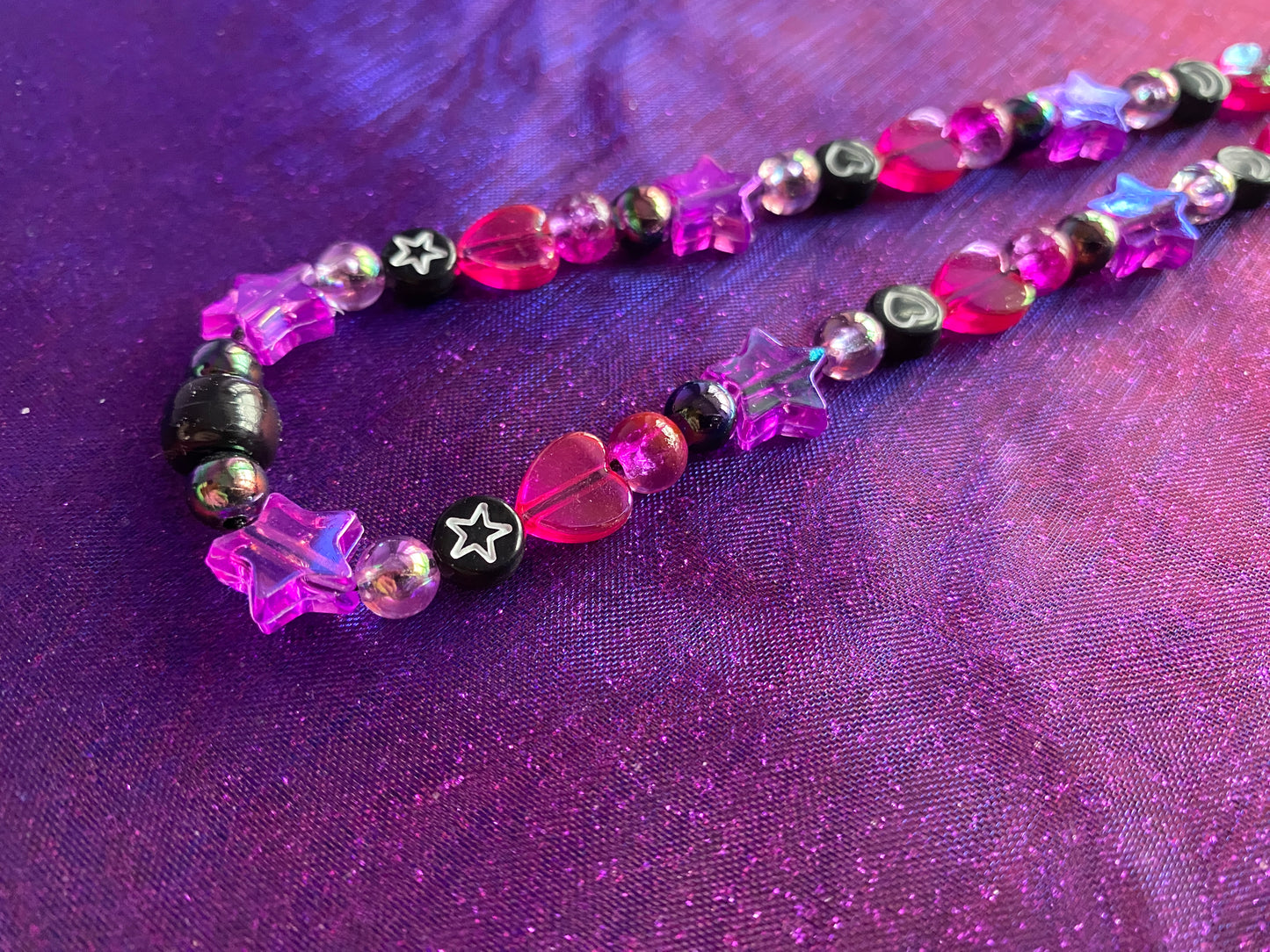 PINK PURPLE BLACK - Beaded Phone Strap Charm