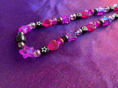 PINK PURPLE BLACK - Beaded Phone Strap Charm