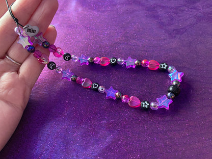 PINK PURPLE BLACK - Beaded Phone Strap Charm