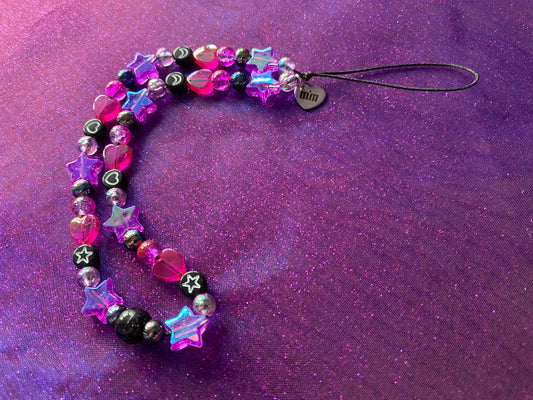 PINK PURPLE BLACK - Beaded Phone Strap Charm