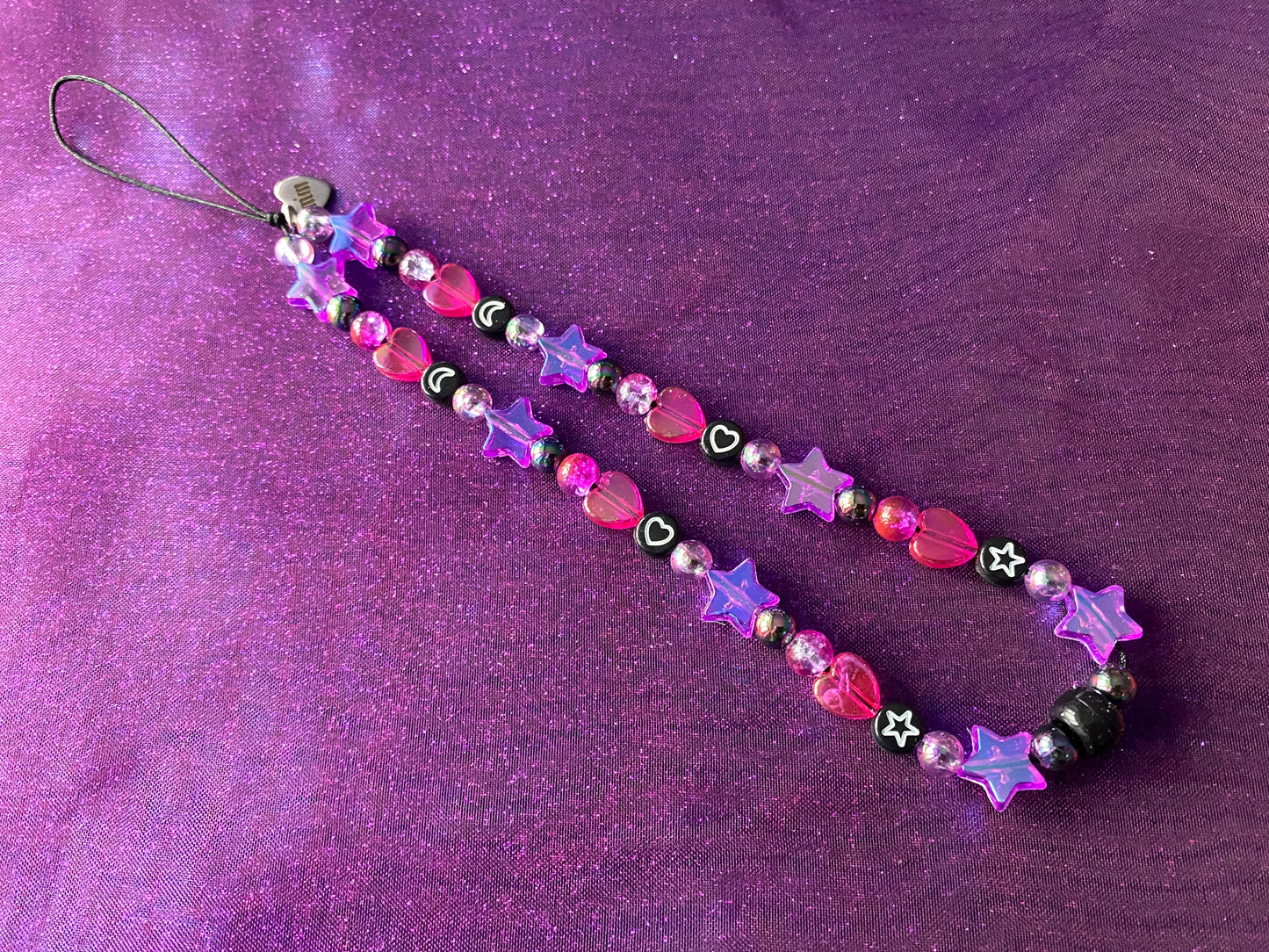 PINK PURPLE BLACK - Beaded Phone Strap Charm