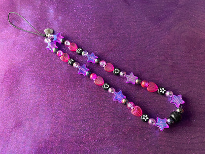 PINK PURPLE BLACK - Beaded Phone Strap Charm
