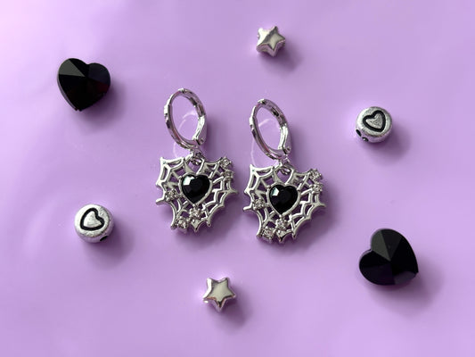 COBWEB - Black Heart Earrings