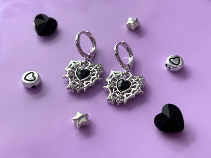 COBWEB - Black Heart Earrings