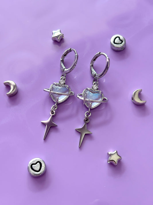 Opal Heart Star Planets - Dropper Earrings