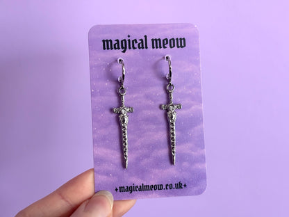 CRESCENT BLADE - Silver Sword Earrings