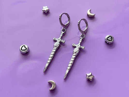 CRESCENT BLADE - Silver Sword Earrings