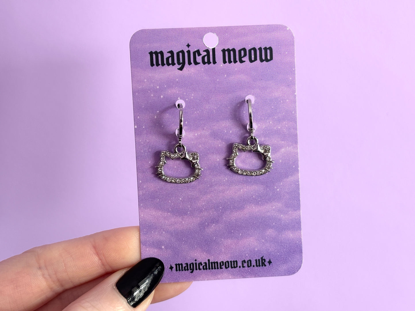 HELLO KITTY - Silver Rhinestone Earrings