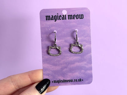 HELLO KITTY - Silver Rhinestone Earrings