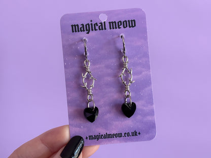 THORNS - Black Heart Dropper Earrings