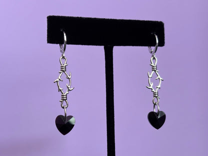 THORNS - Black Heart Dropper Earrings