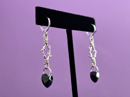 THORNS - Black Heart Dropper Earrings