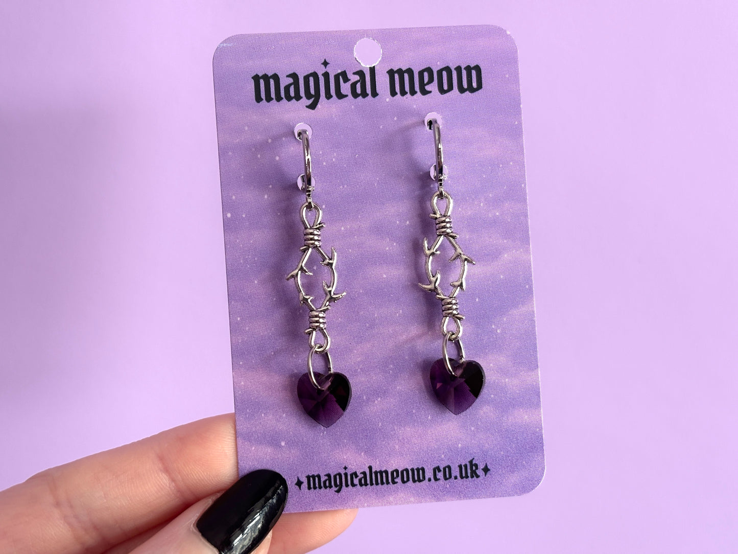 THORNS - Purple Heart Dropper Earrings