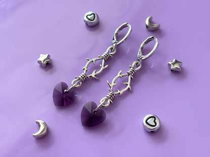 THORNS - Purple Heart Dropper Earrings