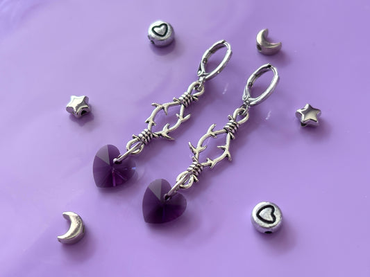 THORNS - Purple Heart Dropper Earrings