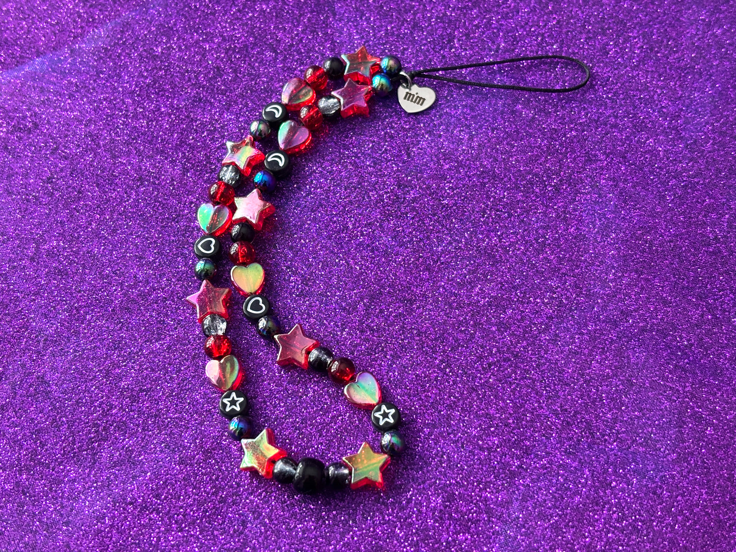 RED BLACK - Beaded Phone Strap Charm