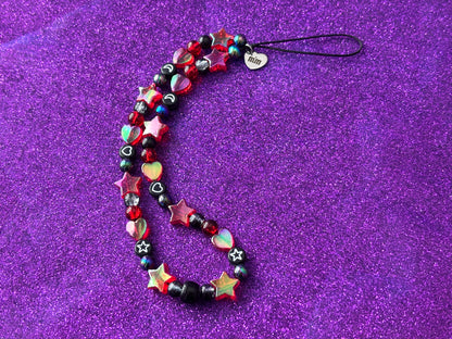 RED BLACK - Beaded Phone Strap Charm