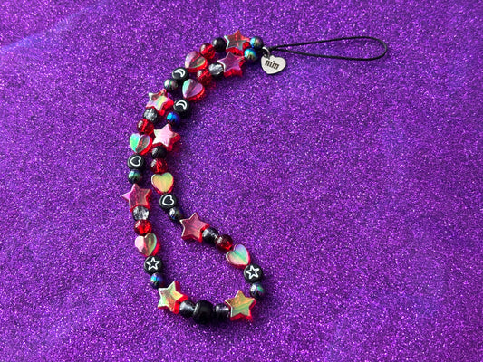 RED BLACK - Beaded Phone Strap Charm