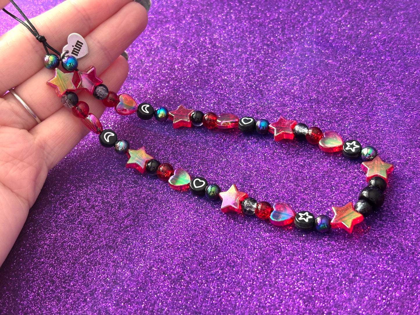 RED BLACK - Beaded Phone Strap Charm